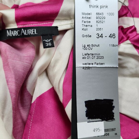 Marc Aurel Women's Pink & White Striped Tiered Sleeved Dress Size 6 - Picture 3 of 4